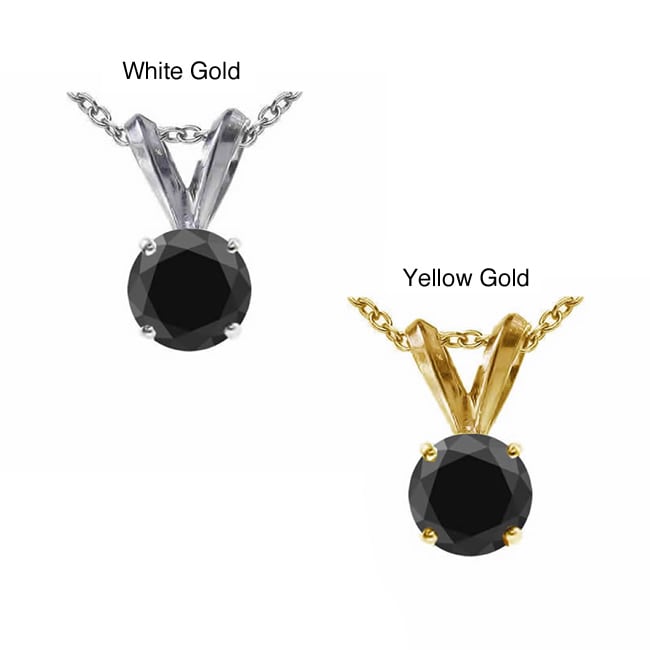 14K Gold 3ct TDW Black Diamond Solitaire Necklace