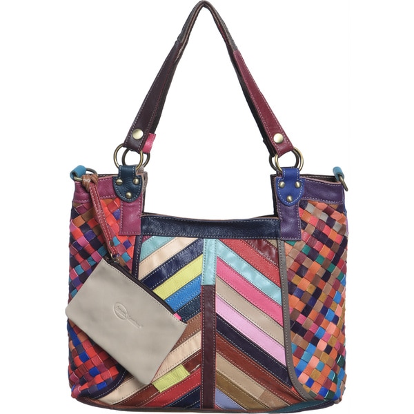 Amerileather 'Hazelle' Rainbow Leather Tote Bag