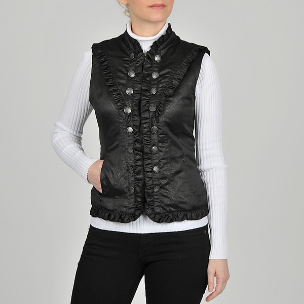 Montanaco Women's Black Nylon Ruffled Yoke Vest