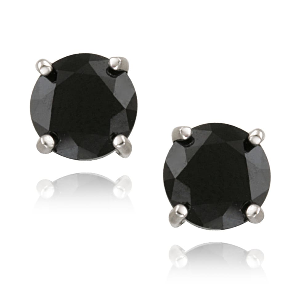 Glitzy Rocks Sterling Silver Round Black Spinel Stud Earrings