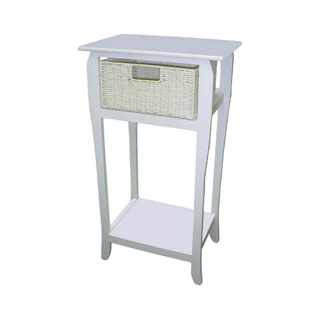 White Compact Wicker Basket Storage Shelf