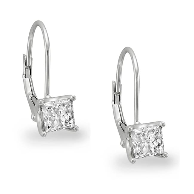 14k White Gold 1ct TDW Princess Diamond Leverback Earrings (I J, I1)