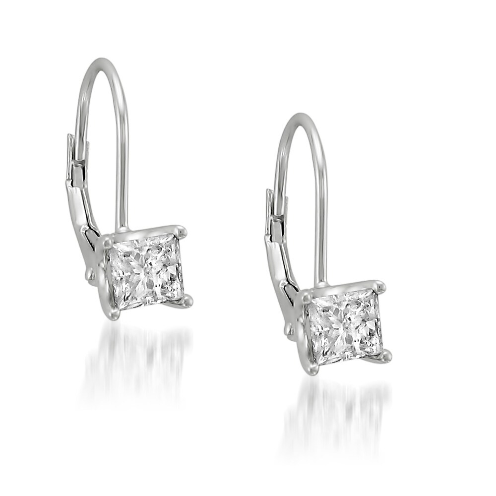 Montebello 14k White Gold 1ct Tdw Princess Diamond Leverback Montebello 14k White Gold 1ct Tdw Princess Diamond Leverback Earrings