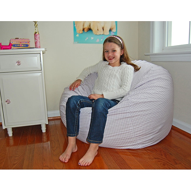 Ahh Products Lavender White Gingham Check Cotton Washable Bean Bag Chair