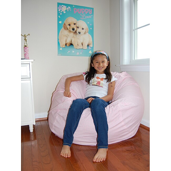 pink and white bean bag chair