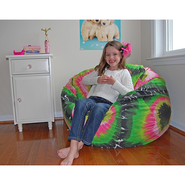 Ahh Products Pink And Green Tie Dye Cotton Washable Bean Bag Chair (Pink, green, black Materials Cotton cover, polyester liner, polystyrene fillingWeight 9 poundsDiameter 36 inchesFill Reground polystyrene (styrofoam) piecesClosure ZipperRemovable an