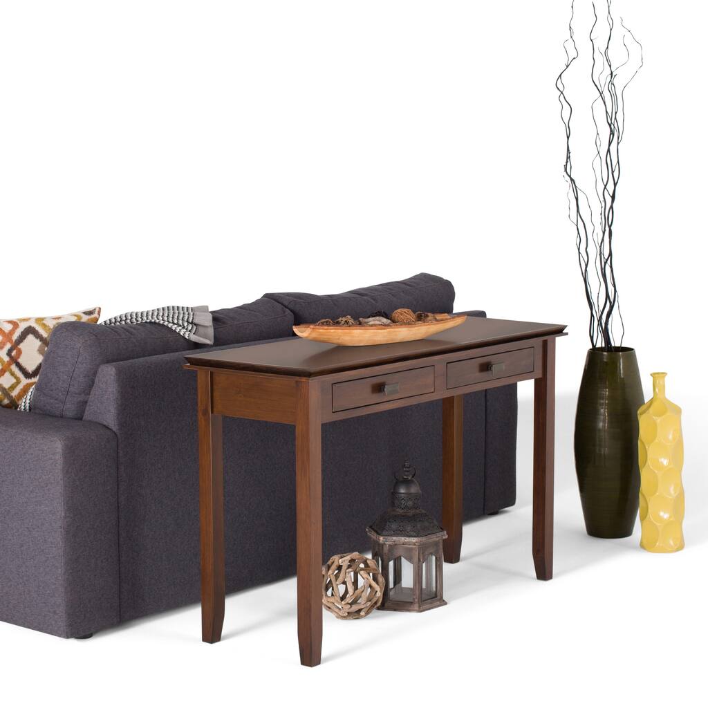 WYNDENHALL Stratford SOLID WOOD 46 inch Wide Contemporary Console Sofa Table in Medium Auburn Brown
