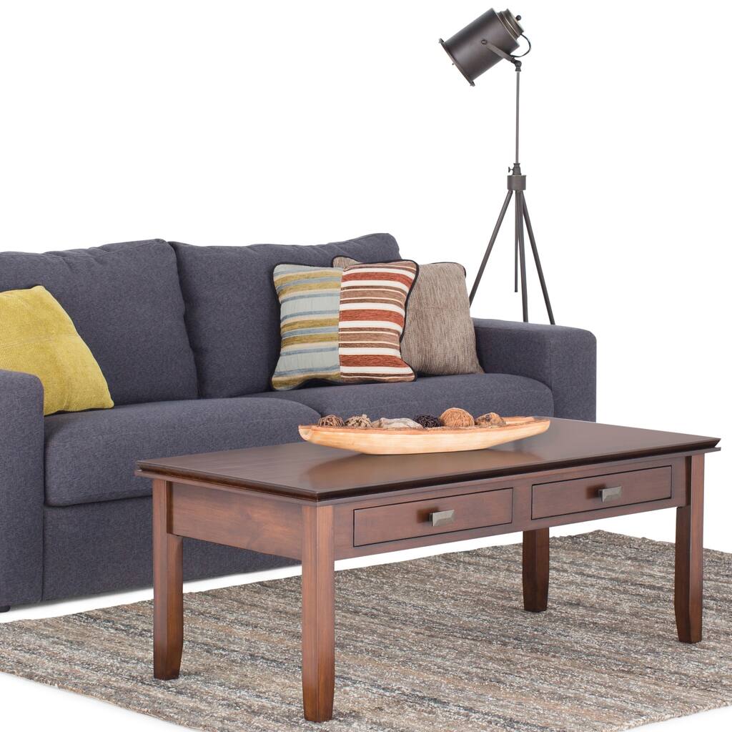 WYNDENHALL Stratford SOLID WOOD 46 inch Wide Rectangle Contemporary Coffee Table in Medium Auburn Brown