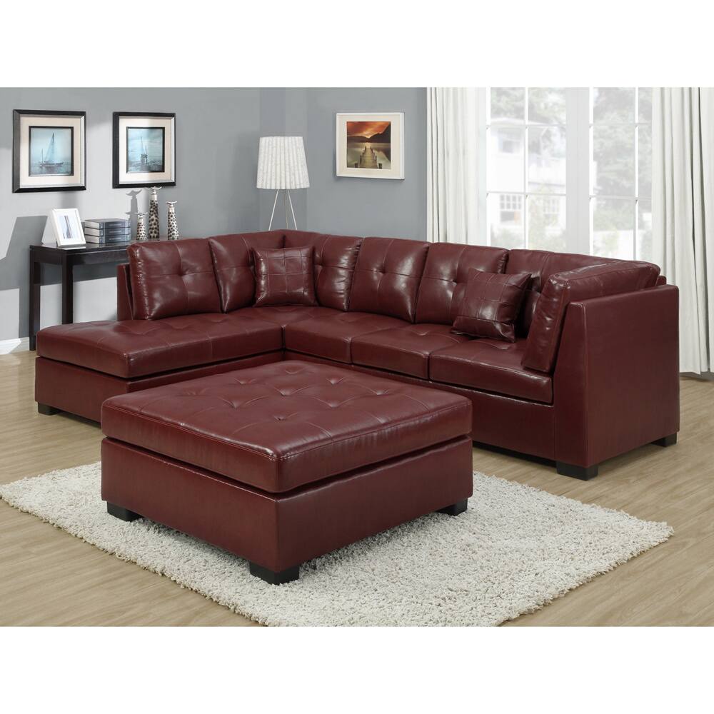 Red Bonded Leather Sectional Sofa