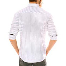 191 Unlimited Men's White Striped Woven Shirt - Free Shipping On Orders ...