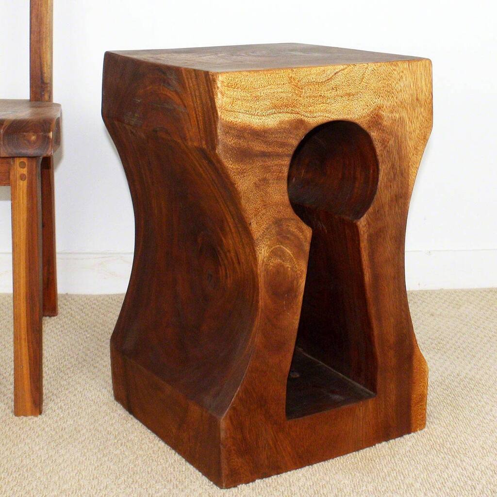 Monkey Pod Wood Keyhole Stool (Thailand)