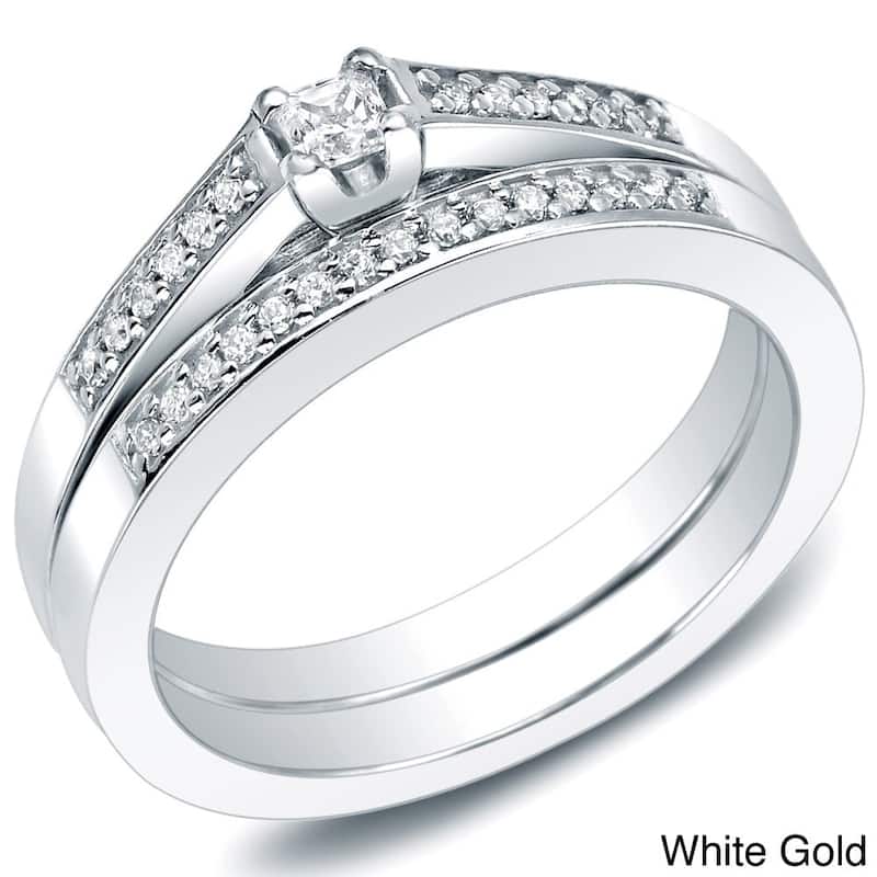 Auriya 10k Gold 1/4ctw Princess-cut Diamond Engagement Ring Set (I-J, I1-I2)