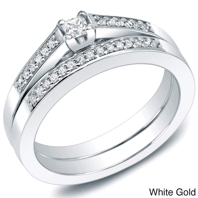Auriya 10k Gold 1/4ctw Princess-cut Diamond Engagement Ring Set (I-J, I1-I2) - 9.5 - White