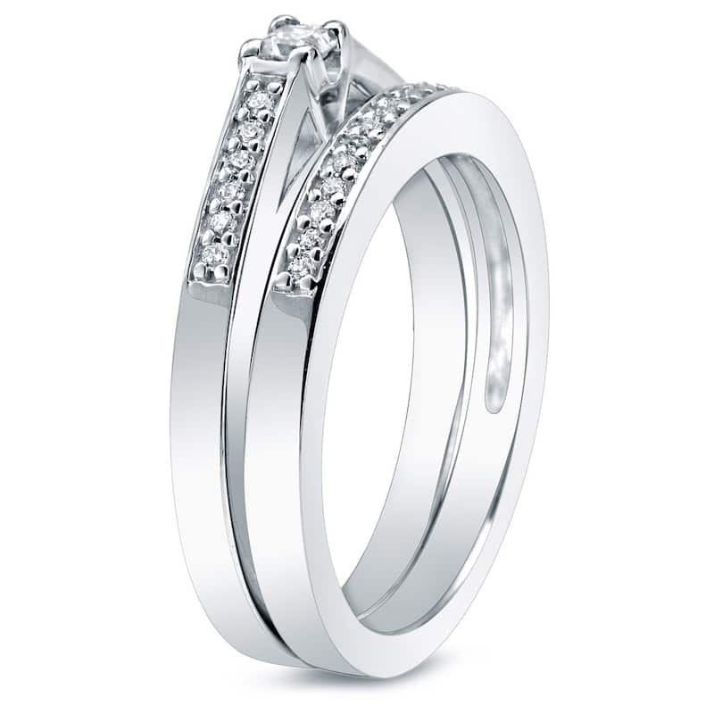 Auriya 10k Gold 1/4ctw Princess-cut Diamond Engagement Ring Set (I-J, I1-I2) - 4 - White