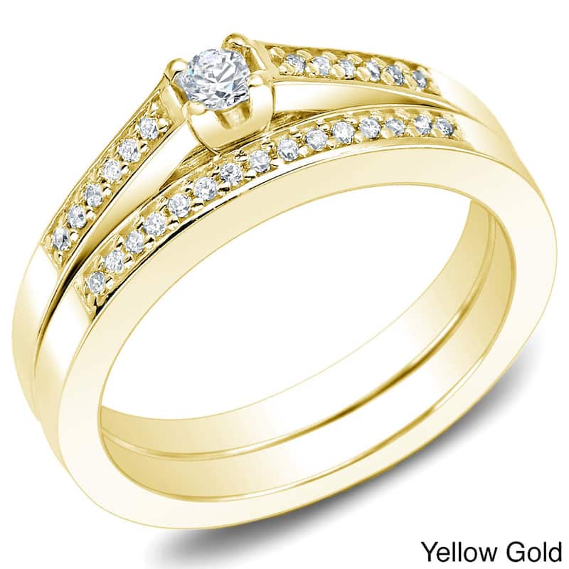 Auriya 10k Gold 1/4ctw Petite Round Accent Diamond Engagement Ring Set(I-J, I1-I2) - 7 - Yellow