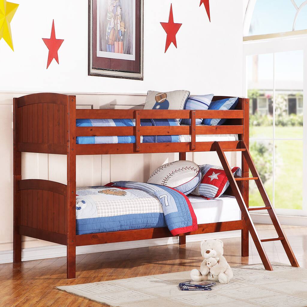 TRIBECCA HOME Armidale Mahogany Beadboard Twin Bunk Bed
