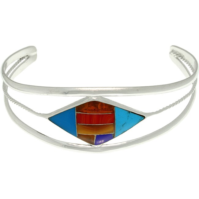 Carolina Glamour Collection Silvertone Faux Composite Stone Diamond-shaped Mosaic Cuff Bracelet