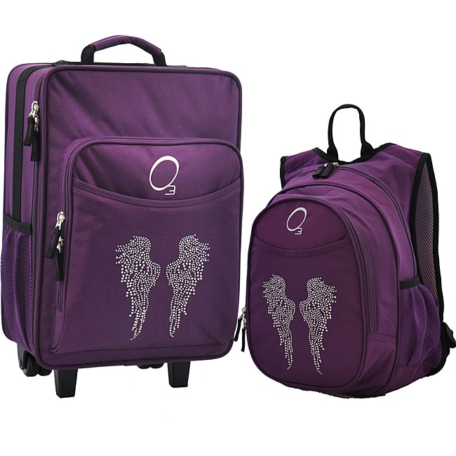 O3 Kids Rhinestone Angel Wings Pre school Backpack And Suitcase Set