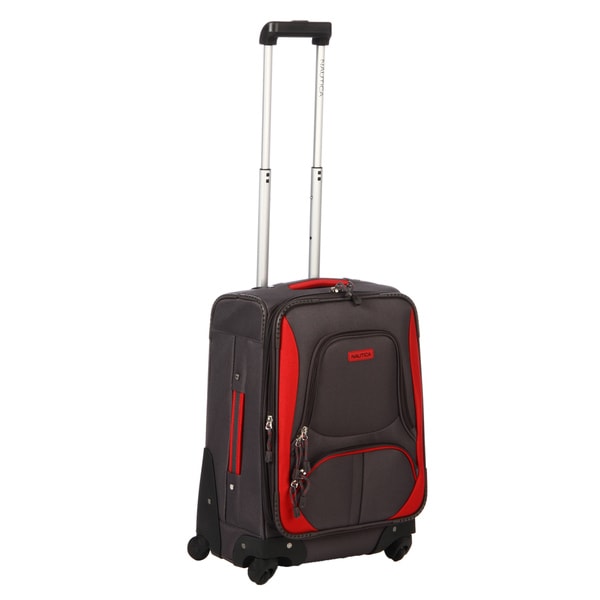 Nautica Downhaul Grey / Red 20 inch Expandable Carry on Spinner Upright Nautica Carry On Uprights