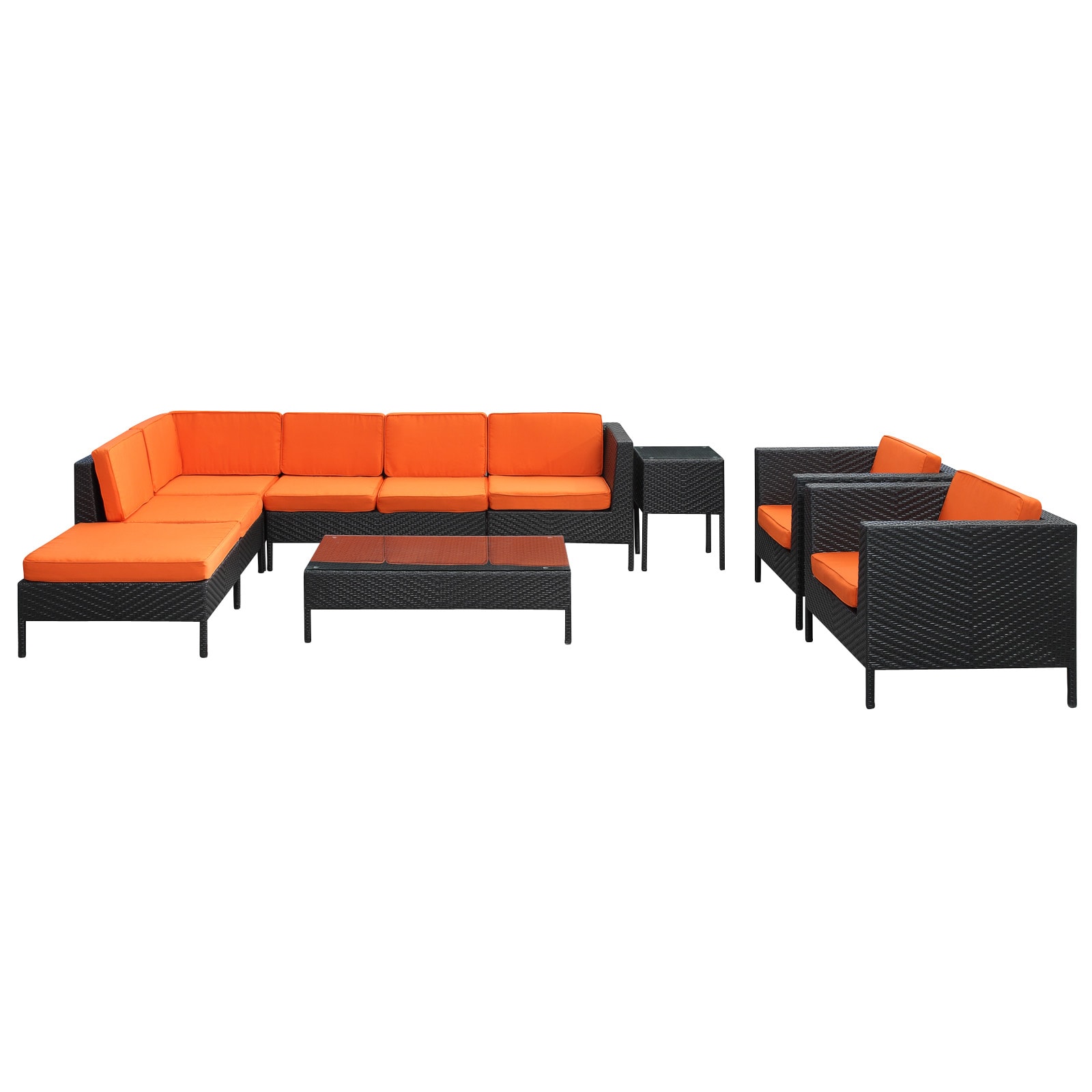 La Jolla Outdoor Rattan Espresso With Orange Cushions 9 piece Set