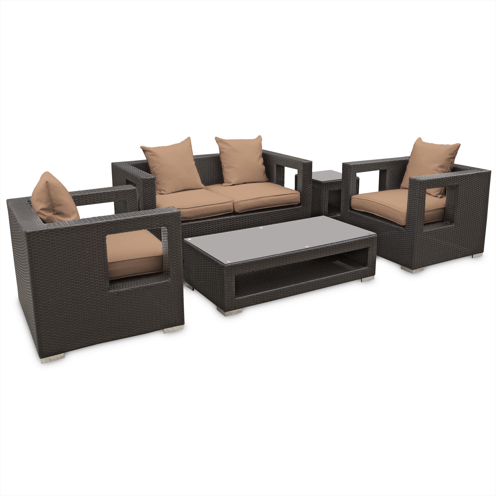 Modway Lunar Outdoor Rattan 5 piece Set In Espresso With Mocha Cushions Espresso Size 5 Piece Sets