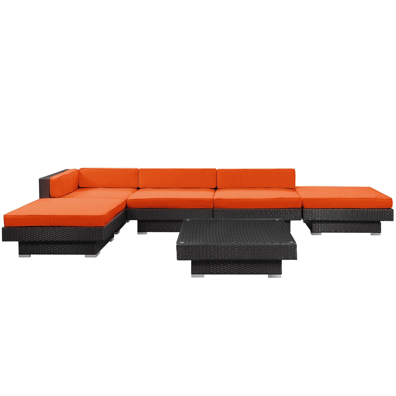 Laguna Outdoor Rattan 6 piece Set In Espresso With Orange Cushions