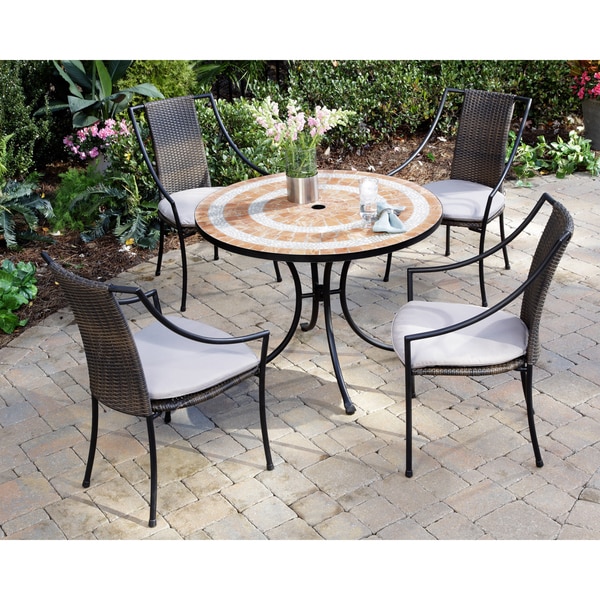 Valencia Terra Cotta Tile Table and Laguna Arm Chairs 5-piece Dining Set