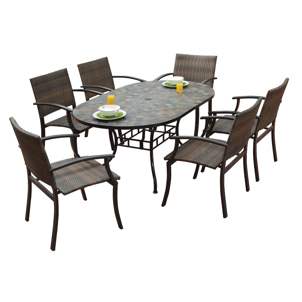 Stone Harbor Oval Dining Table and Newport Arm Chairs 7-piece Outdoor Dining Set by Home Styles