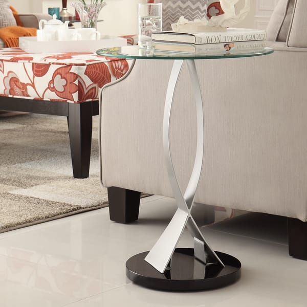 TRIBECCA HOME Ryde Round Tempered Glass Steel Modern End Table Bed