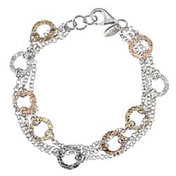 Tri Color Sterling Silver Bracelets Online At La Preciosa Tri Color Silver Diamond Cut Circle 3 Strand Bracelet