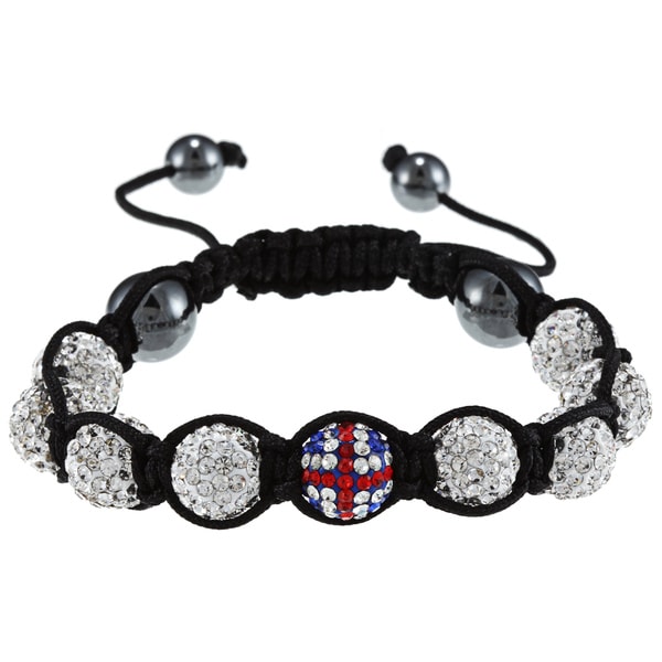 La Preciosa 10 mm UK Flag and White Crystal Bead Macrame Bracelet La Preciosa Crystal, Glass & Bead Bracelets