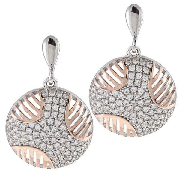 La Preciosa Silver and Rose Gold Cubic Zirconia Circle Earrings La Preciosa Cubic Zirconia Earrings