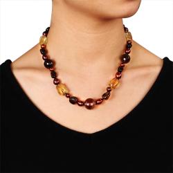 Miadora Lemon/ Smokey Quartz, Agate and Brown FW Pearl Necklace (6 9 mm) Miadora Gemstone Necklaces