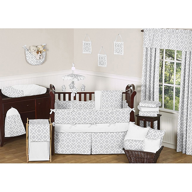 Sweet Jojo Designs Diamond 9 piece Crib Bedding Set In Grey