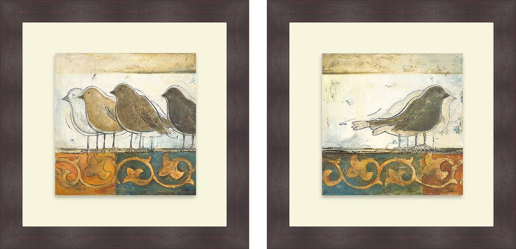 Patricia Pinto 'Birds on Damask I & II' Framed Print