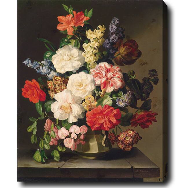 Joseph Lauer 'Flowers in a Vase' Hand-painted Oil on Canvas - Multi