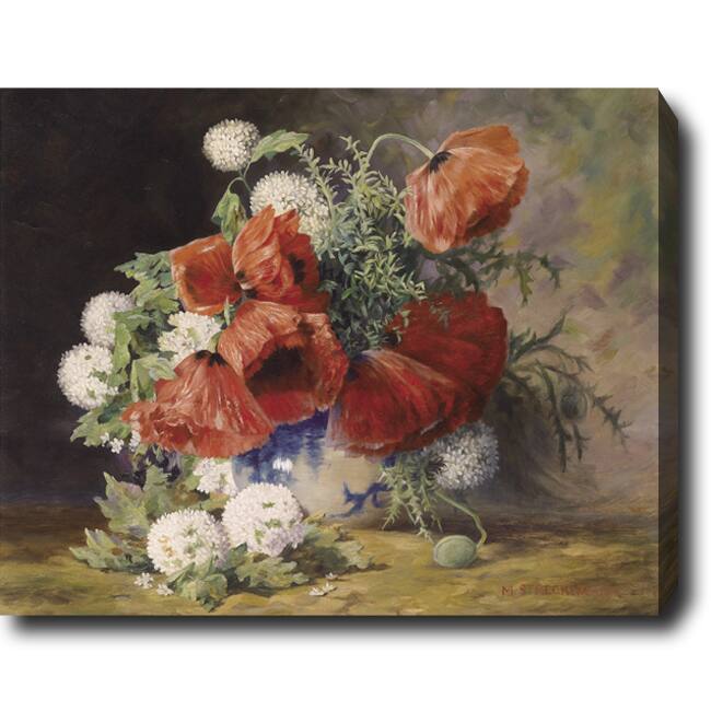 Max Streckenbach 'Poppies and Roses' Hand-painted Oil on Canvas - Multi