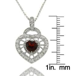 Dolce Giavonna Sterling Silver Garnet and Diamond Accent Heart Necklace Dolce Giavonna Gemstone Necklaces