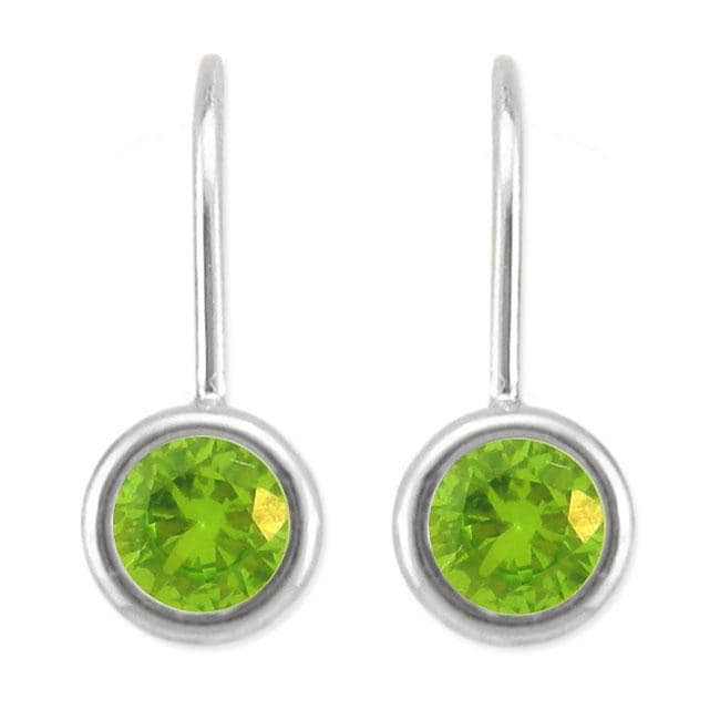 10k Gold August Birthstone Bezel set Peridot Leverback Earrings