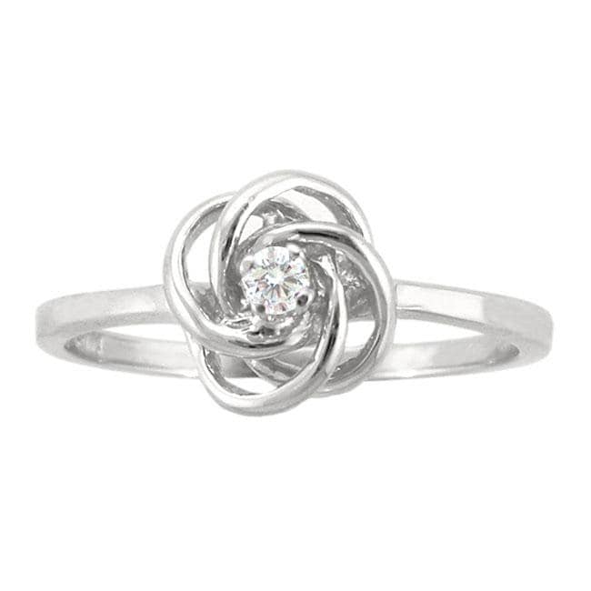 10k Gold Designer April Birthstone White Topaz Love Knot Ring 