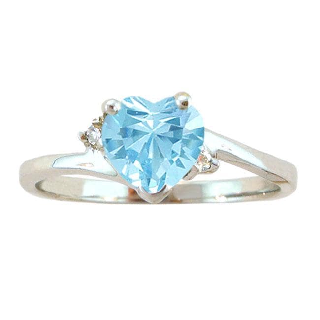 10k Gold March Birthstone Sky Blue Topaz and Diamond Heart Ring