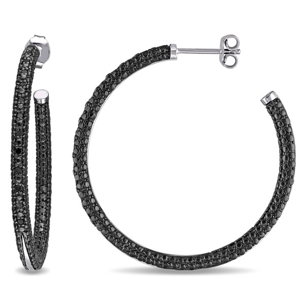 Miadora Sterling Silver 1 4ct Tdw Black Diamond Hoop Earrings Miadora Sterling Silver 1 4ct Tdw Black Diamond Hoop Earrings