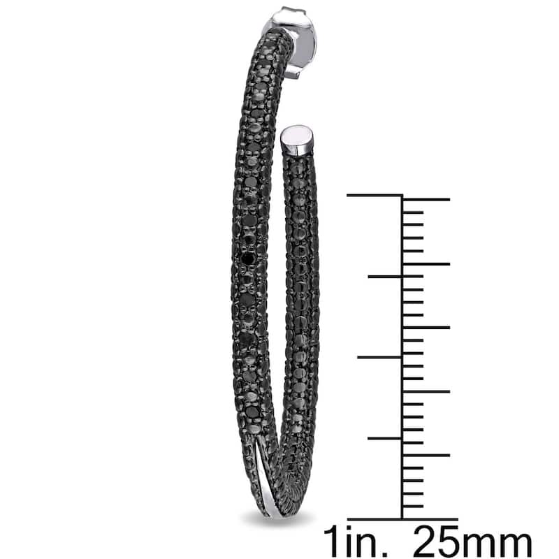 Miadora Sterling Silver 1/4ct TDW Black Diamond Hoop Earrings - 39.4 mm x 2.9 mm x 39.4 mm - 39.4 mm x 2.9 mm x 39.4 mm