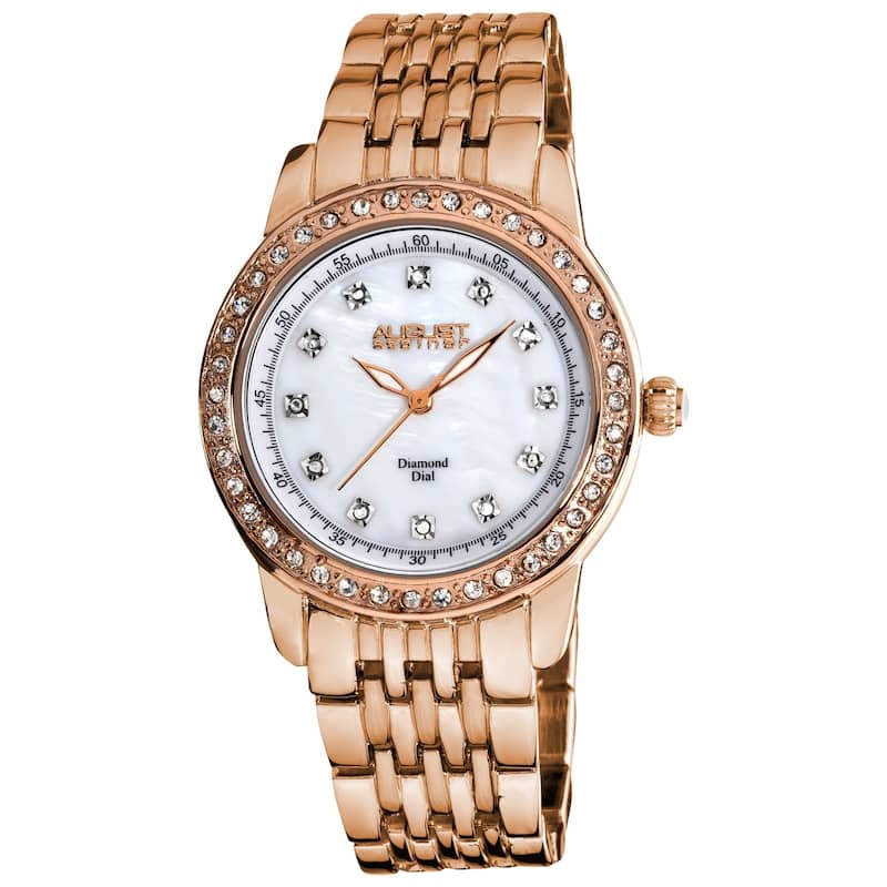 August Steiner Women's Diamond and Crystal Swiss Quartz Rose-Tone Bracelet Watch