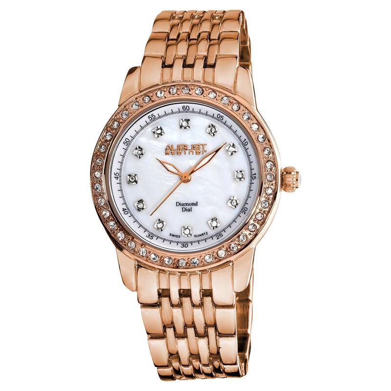 August Steiner Women's Diamond and Crystal Swiss Quartz Rose-Tone Bracelet Watch