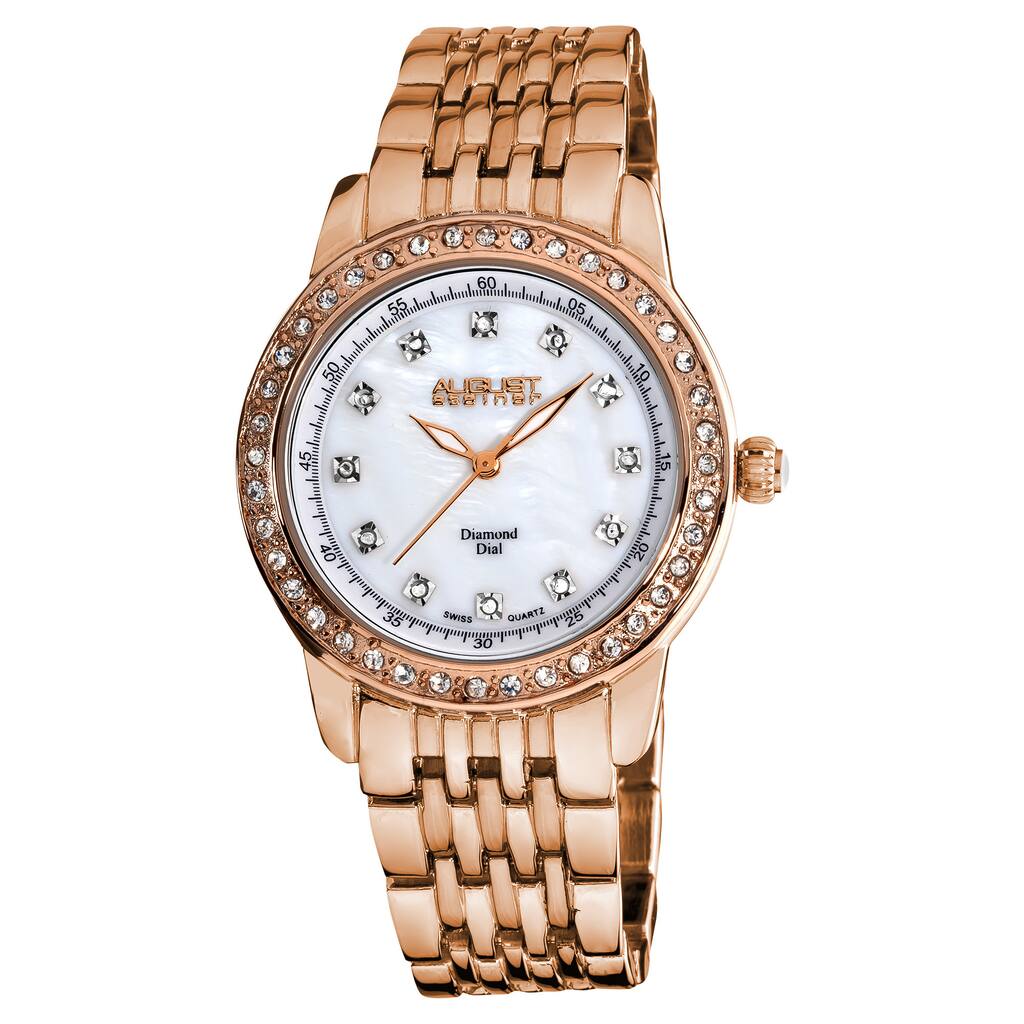 August Steiner Women's Diamond and Crystal Swiss Quartz Rose-Tone Bracelet Watch