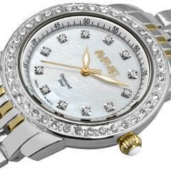 August Steiner Women's Diamond and Crystal Swiss Quartz Two-Tone Bracelet Watch with White Dial