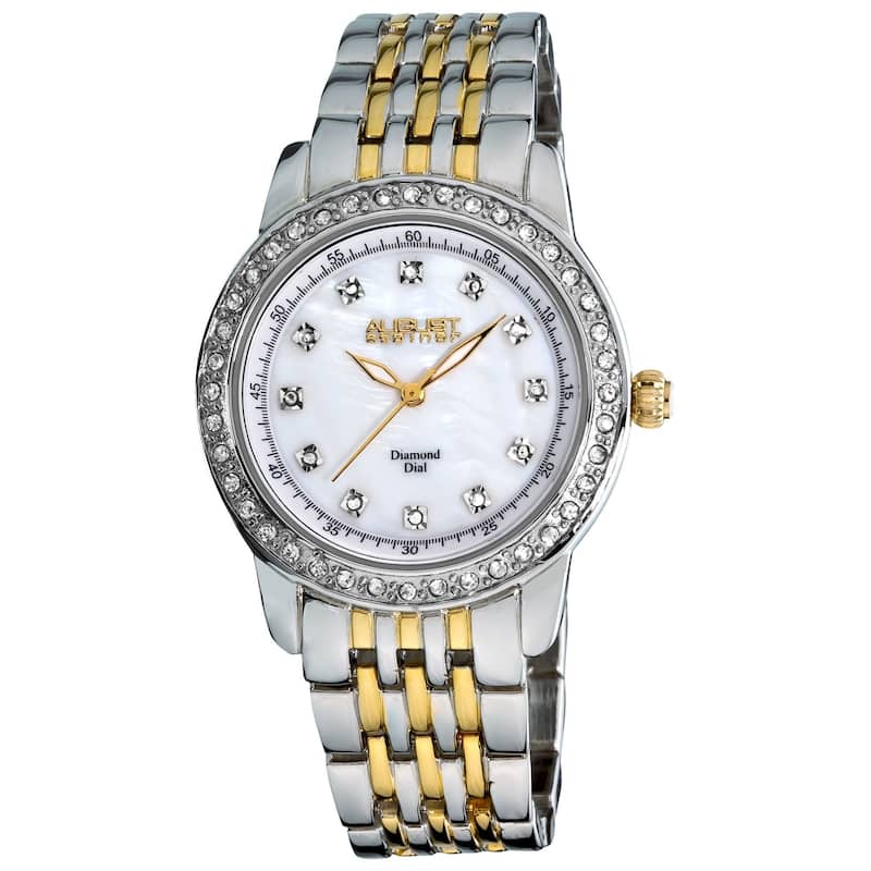 August Steiner Women's Diamond and Crystal Swiss Quartz Two-Tone Bracelet Watch with White Dial