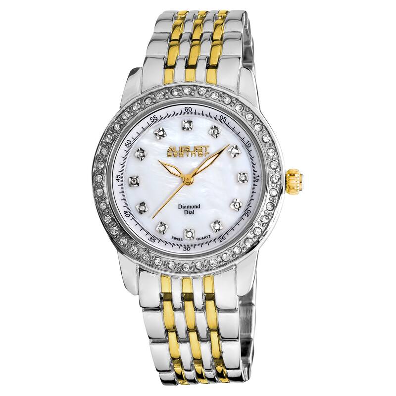 August Steiner Women's Diamond and Crystal Swiss Quartz Two-Tone Bracelet Watch with White Dial