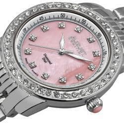 August Steiner Women's Diamond and Crystal Swiss Quartz Bracelet Watch with Pink Dial